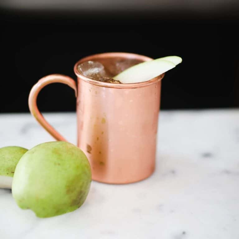 Pear mule on a cutting board.