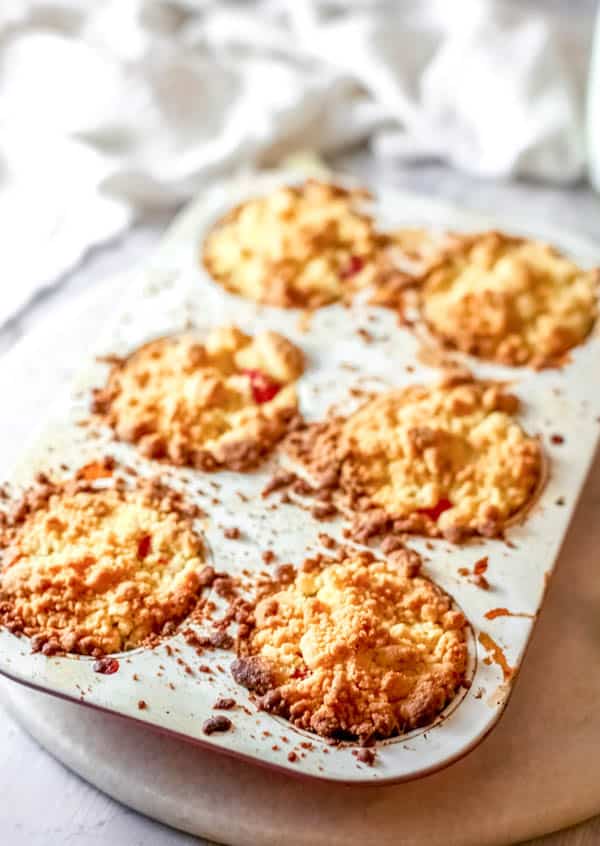 Pineapple cherry dump cake as cupcakes in a cupcake tin. 