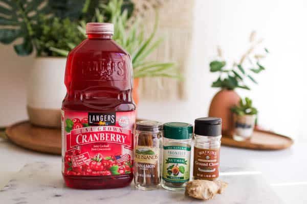 Ingredients for spiced cranberry juice.