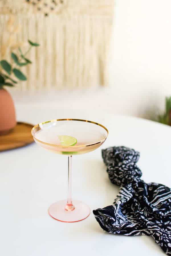 Easy Vodka Gimlet Recipe in a coupe glass.