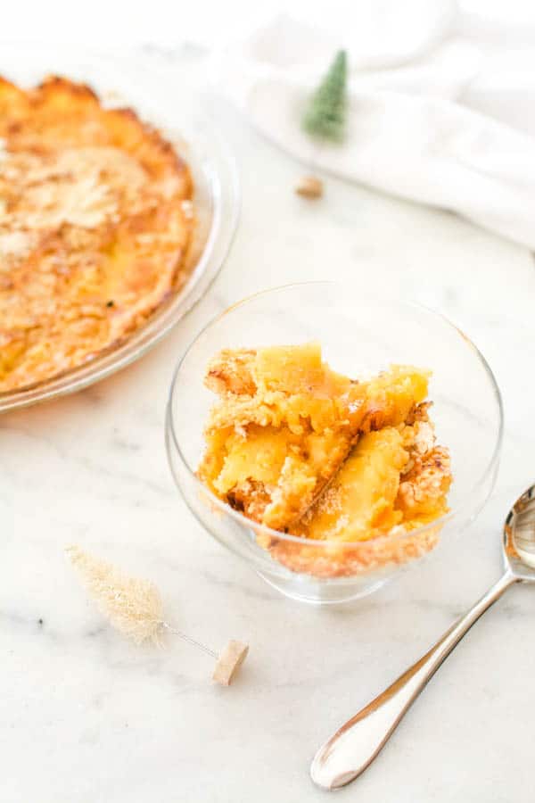 Small batch eggnog dump cake in a dessert bowl.