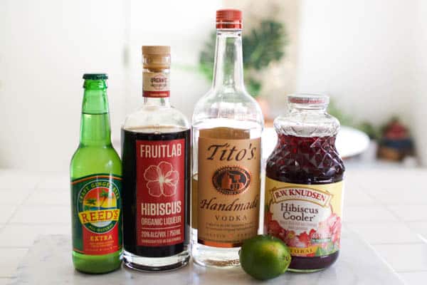 Ingredients for a Hibiscus Mule Cocktail