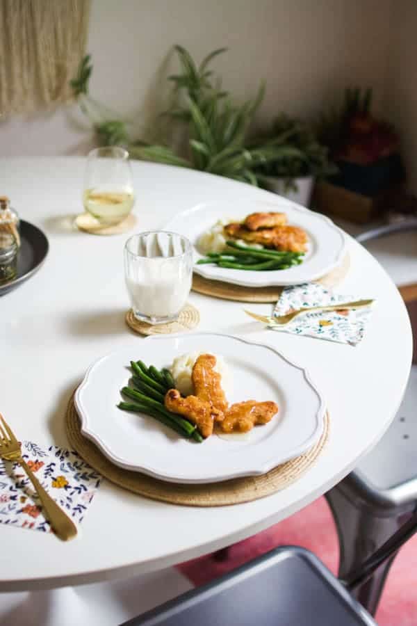 Easy chicken tenders dinner set on a table