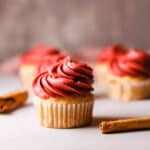 Close up of Fireball Cupcakes on a table.