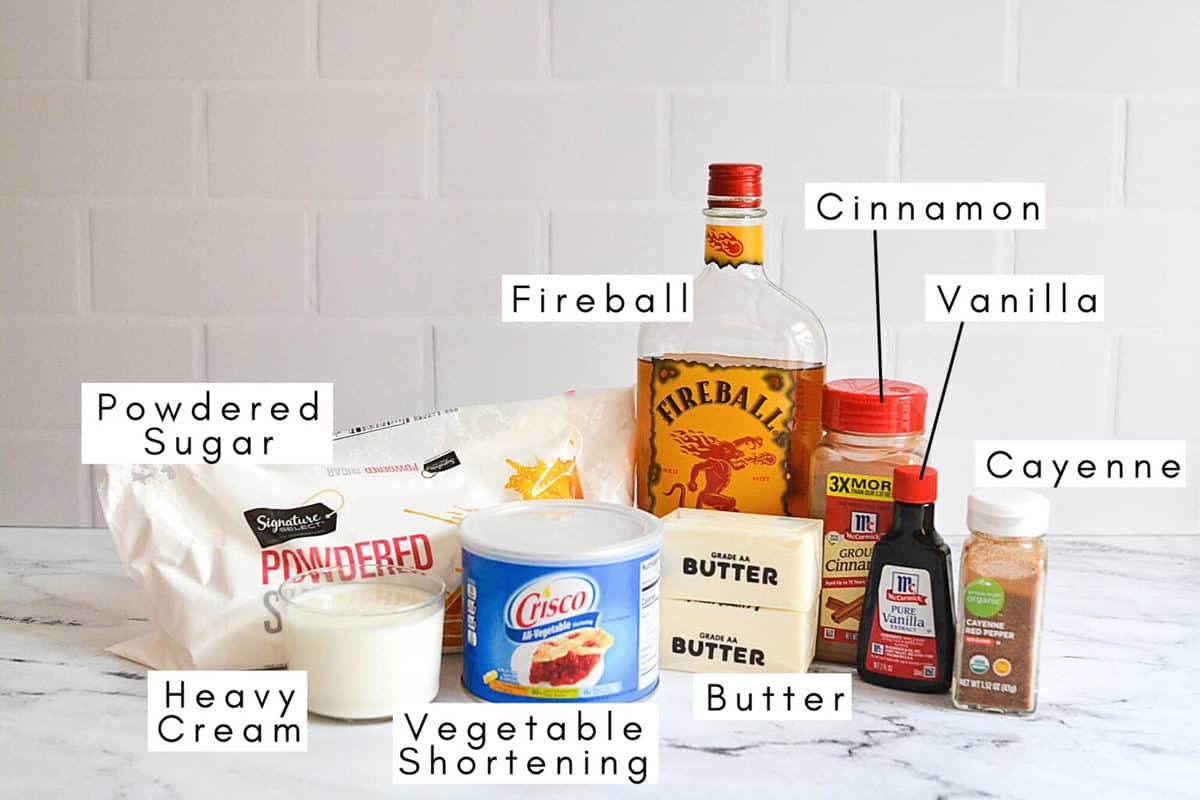 Labeled ingredients to make Fireball buttercream.