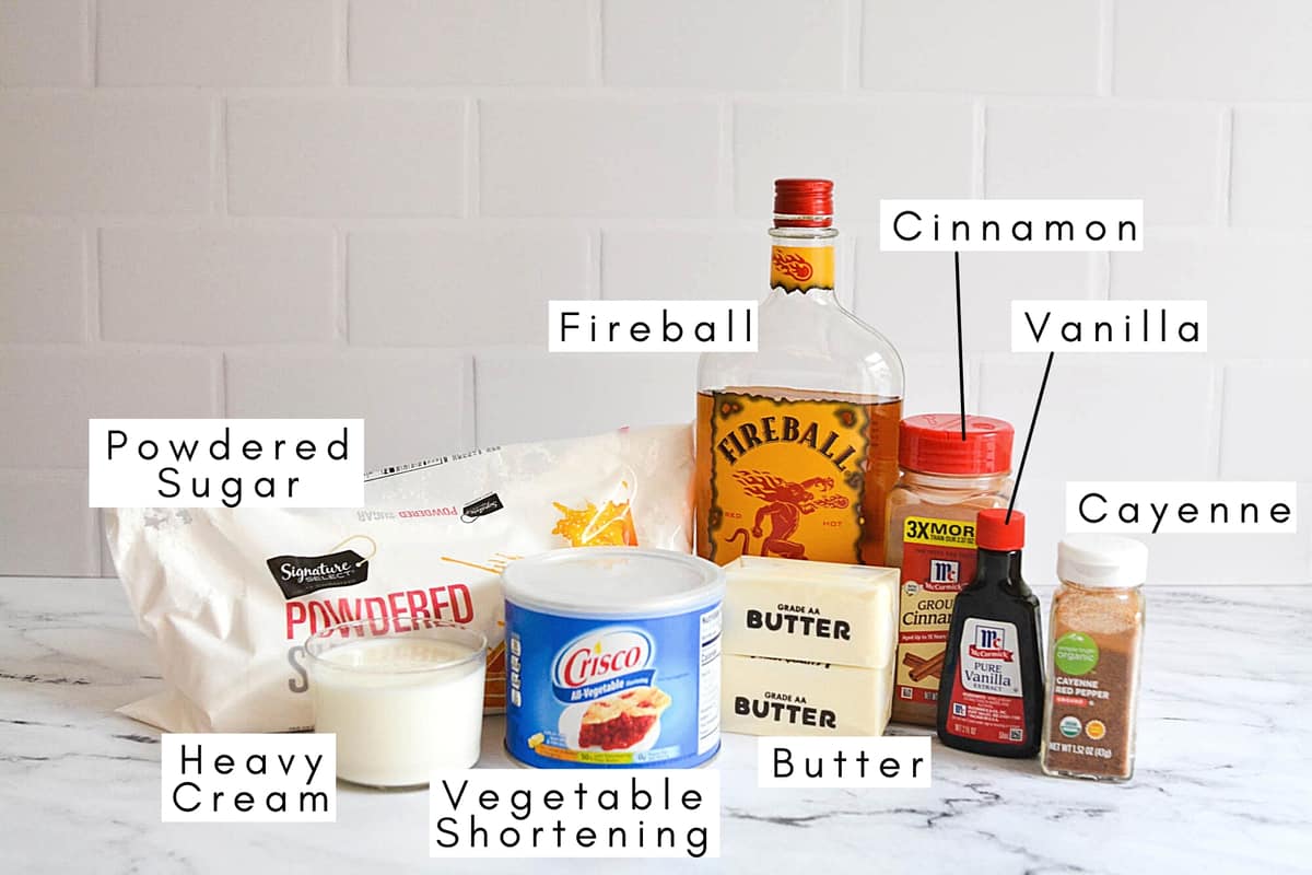 Labeled ingredients to make Fireball buttercream.