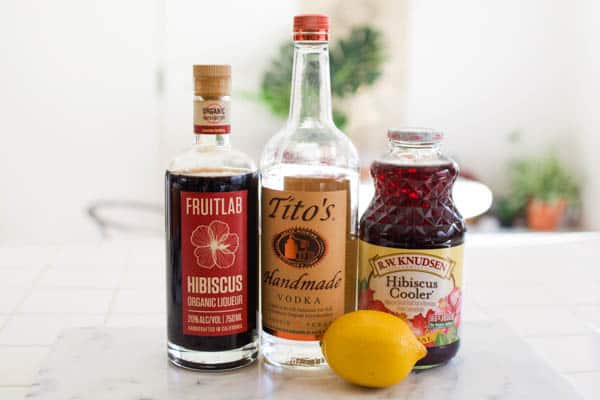 Ingredients for hibiscus martini cocktail