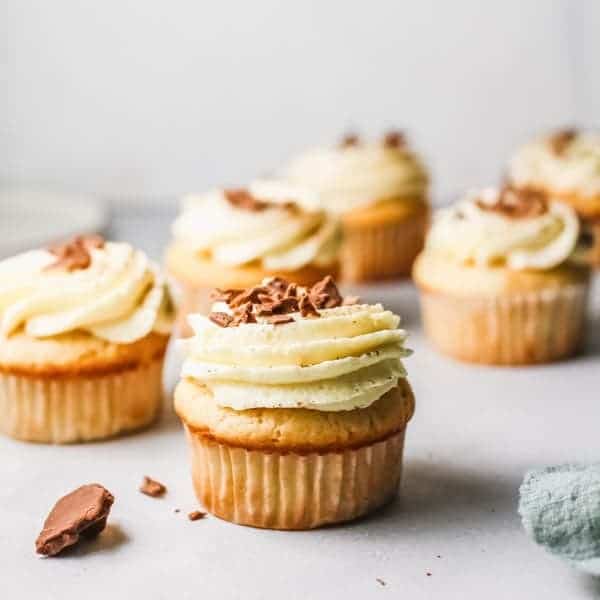 White Russian Cupcakes with baileys on a table.