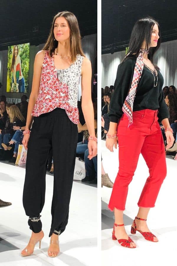 Two photos of styling pants for summer.