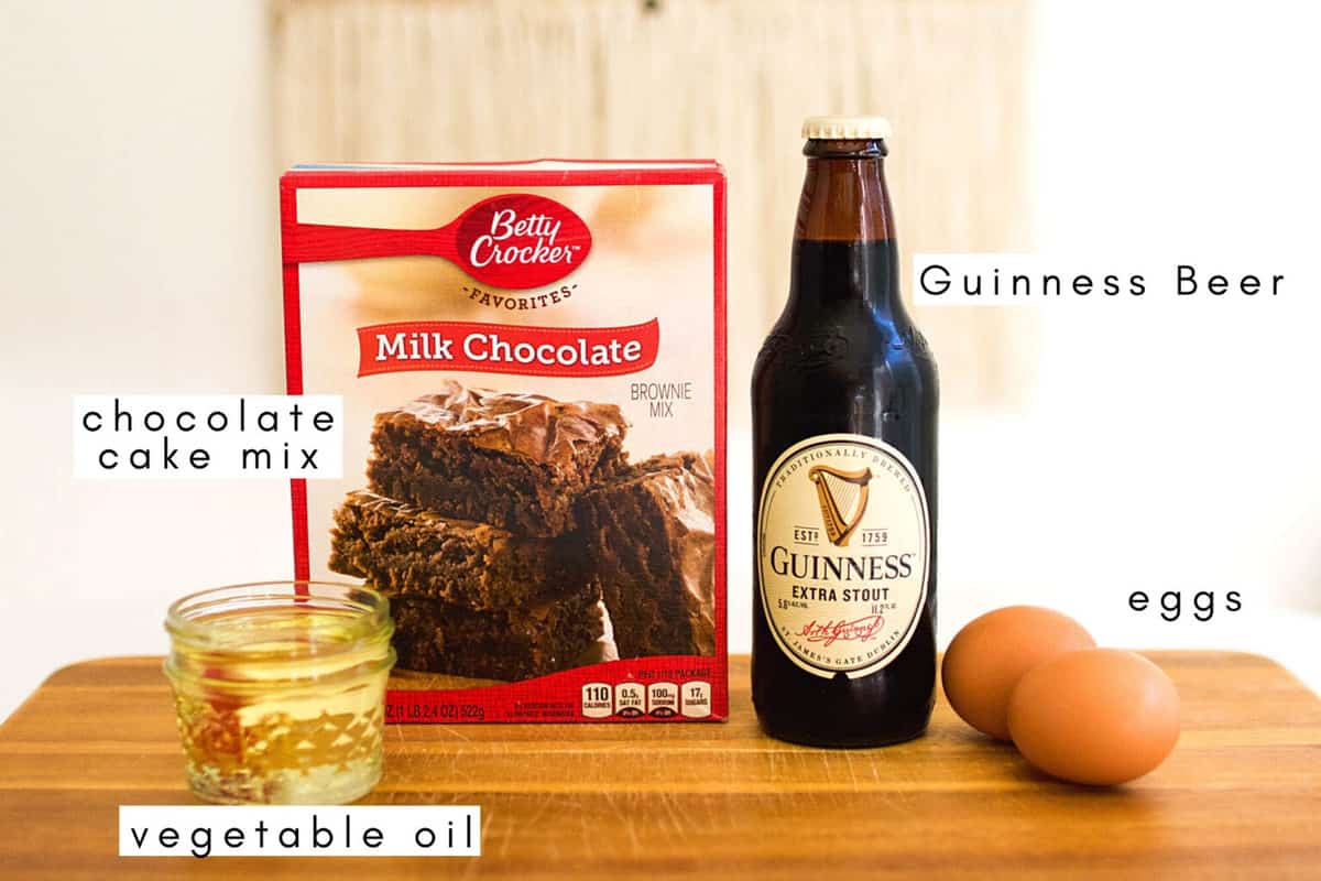 Labeled ingredients to make beer brownies.