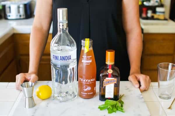 Ingredients for ice tea vodka cocktail on the table.