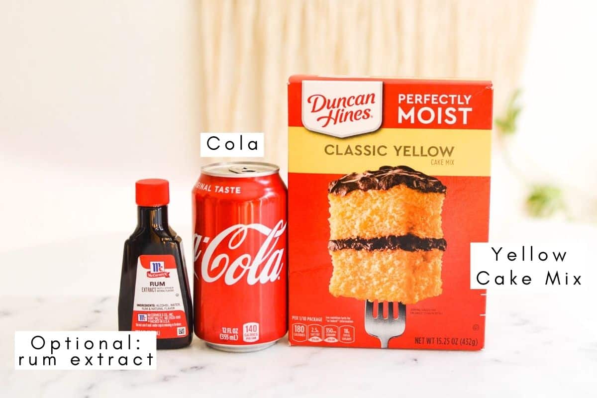 Labeled ingredients to make a Soda Cake. 