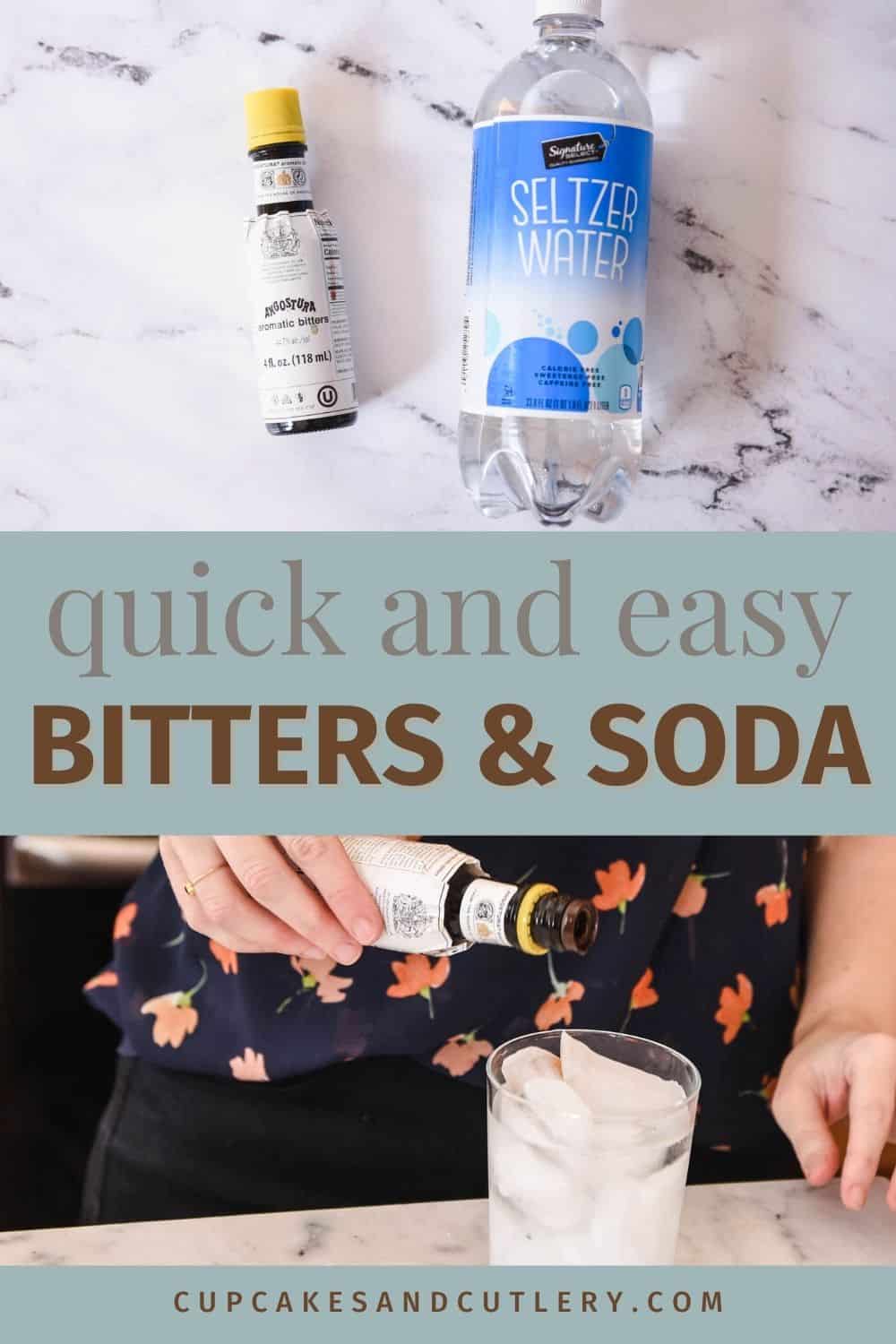 Collage of images for making a bitters soda.