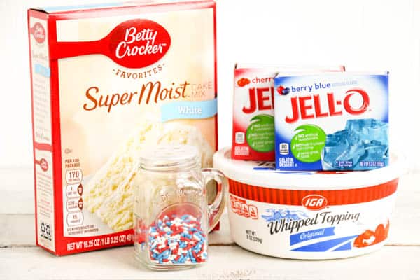 ingredients for easy jello poke cupcakes