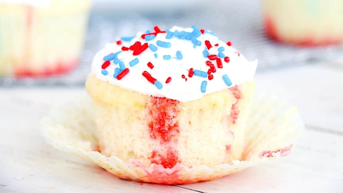 Red, White and Blue Jello Poke Cupcakes