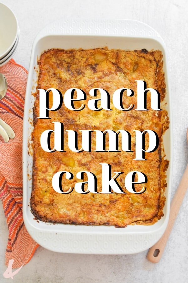 baking dish of peach dump cake