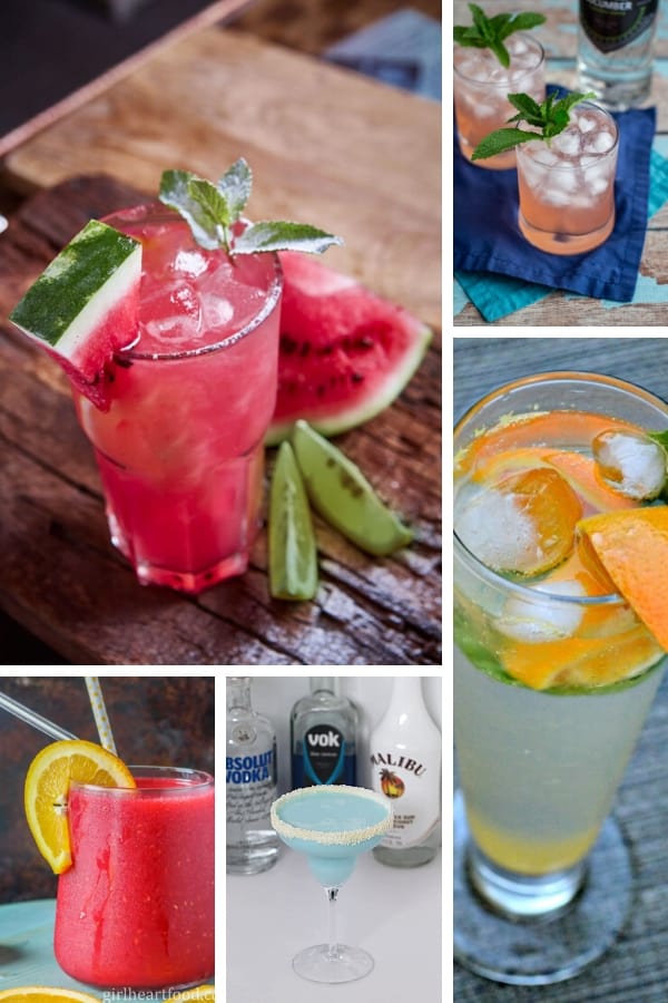 Several vodka cocktails for summer in a collage.