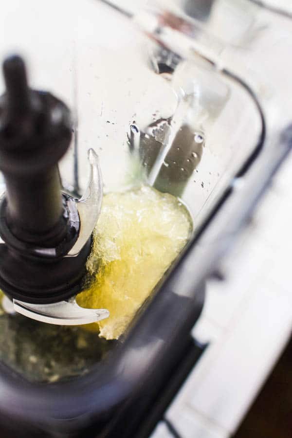 Frozen limeade in a blender jar.