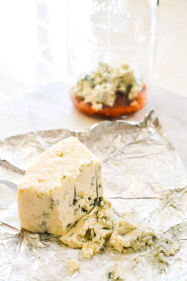 Blue cheese used to make a vinaigrette dressing.
