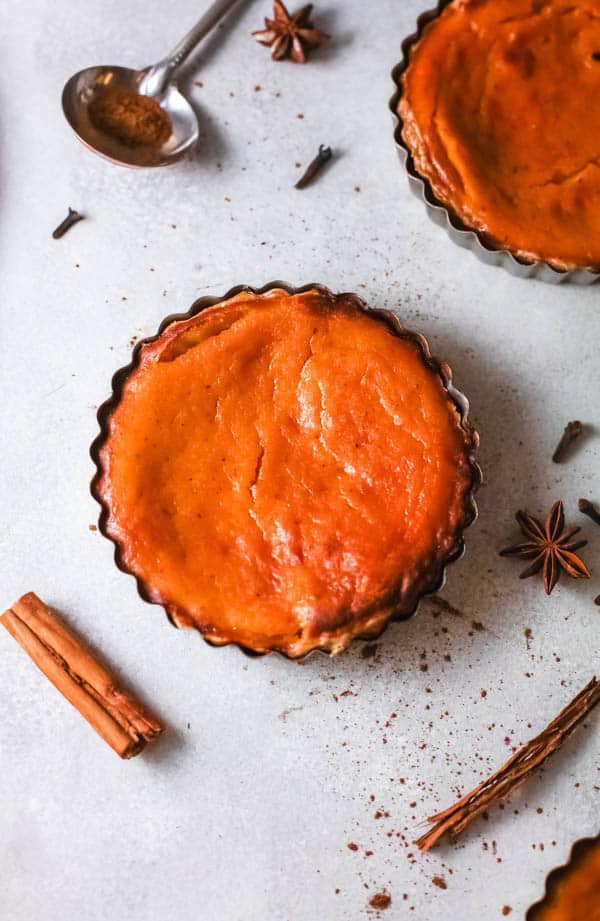 Overhead view of Cinnamon Whiskey Pumpkin Pie.