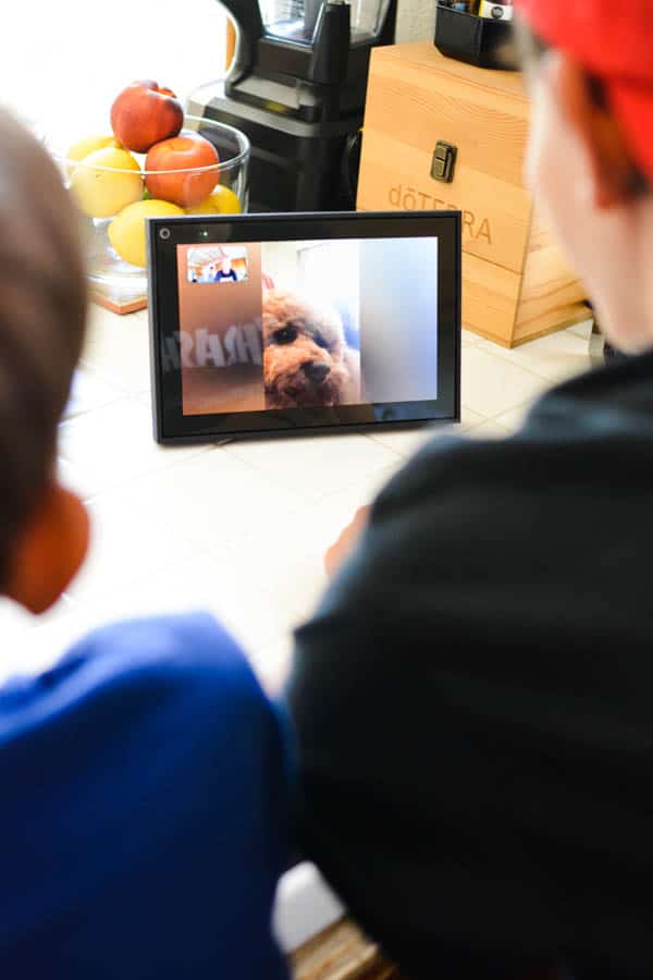 Kids video chatting on the Portal by Facebook.