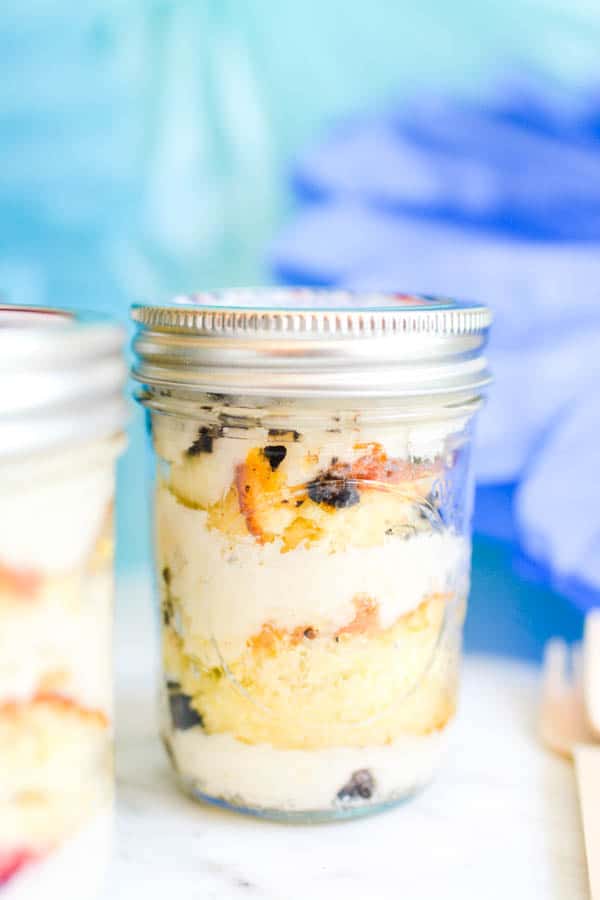 Close up of a cupcake in a jar.