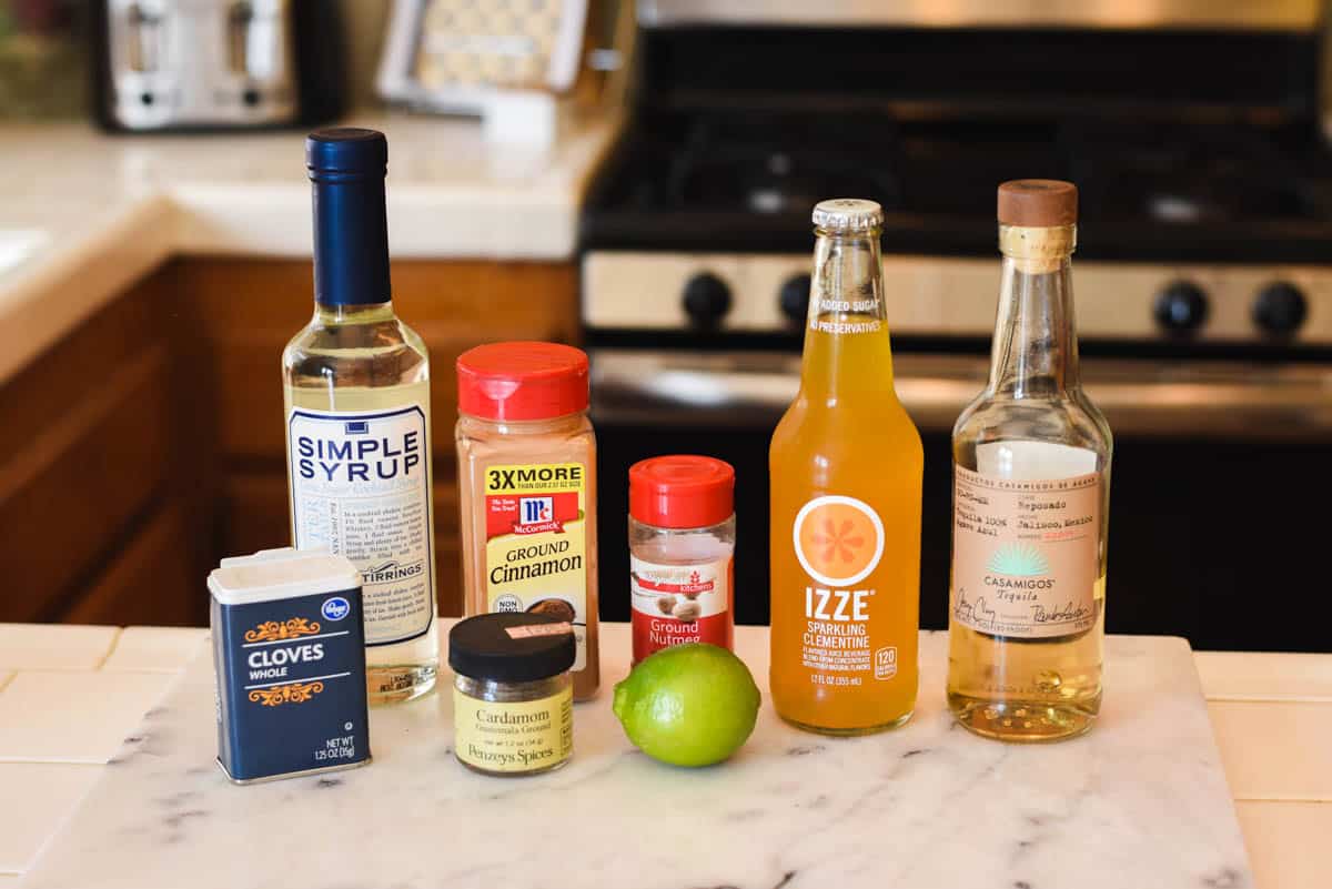 Ingredients for a Clementine Izze Soda Margarita.