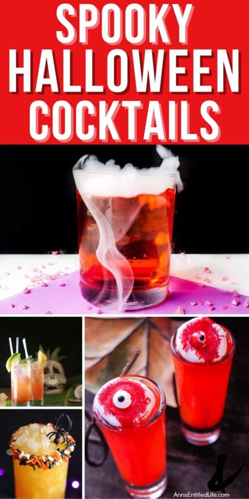 Collage of Halloween party drinks to make at home.