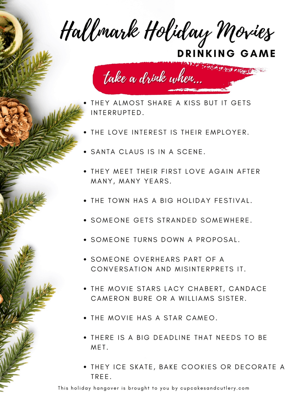 Hallmark Christmas Movie Drinking Game Printable Printable Word Searches