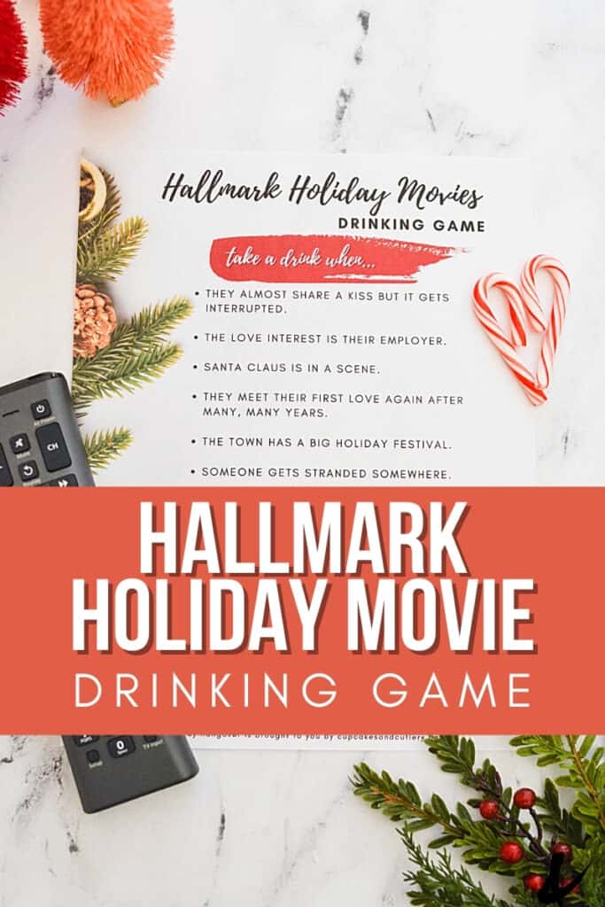 Printed out copy of a drinking game for Christmas movies.