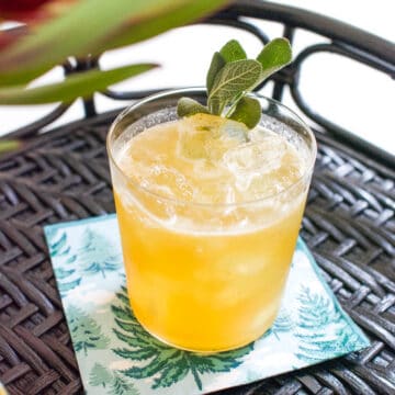 Close up of an apple bourbon cocktail