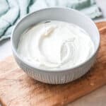 Close up of frosting in a bowl.