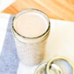 Overhead view of a jar with coffee creamer.