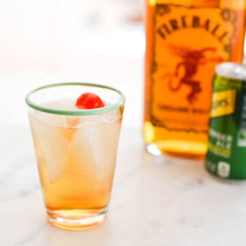 Close up of a Fireball Cinnamon Whiskey cocktail.
