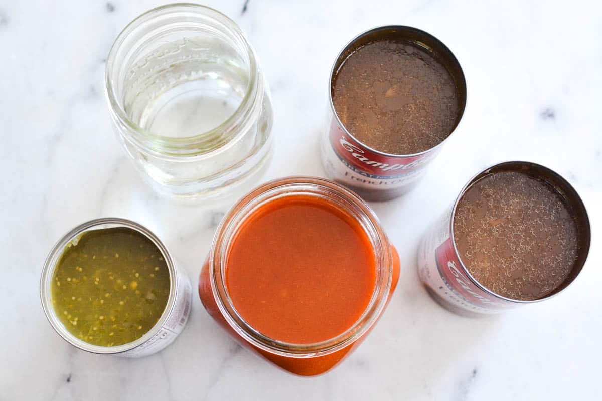 Overhead view of cans you need to make soup