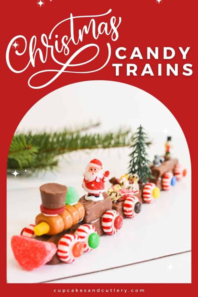 Close up of the front of a candy bar train with text around it.