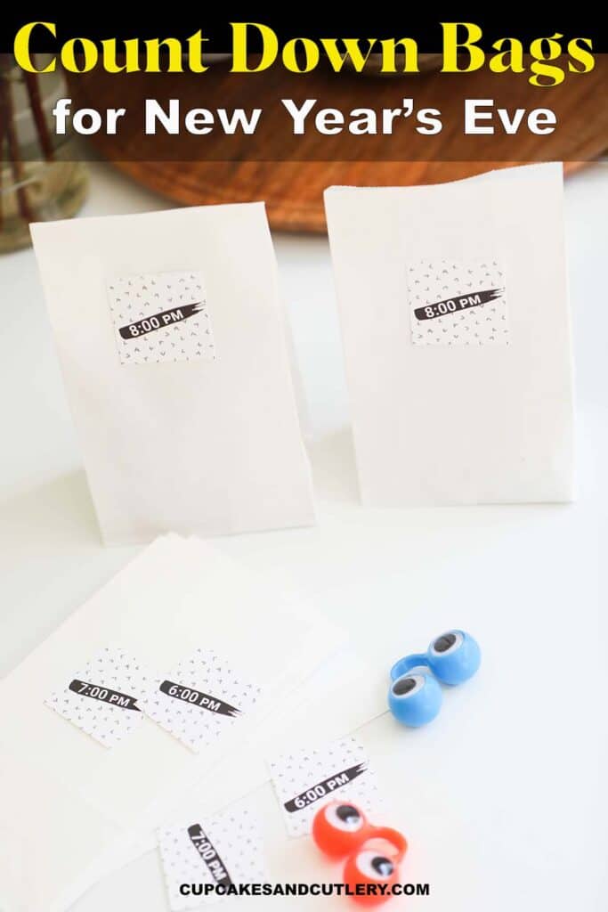 Image of count down bags and supplies with text that reads Count Down Bags for New Year's Eve.