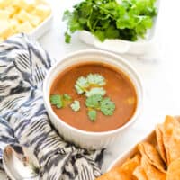 close up of a bowl of easy tortilla soup