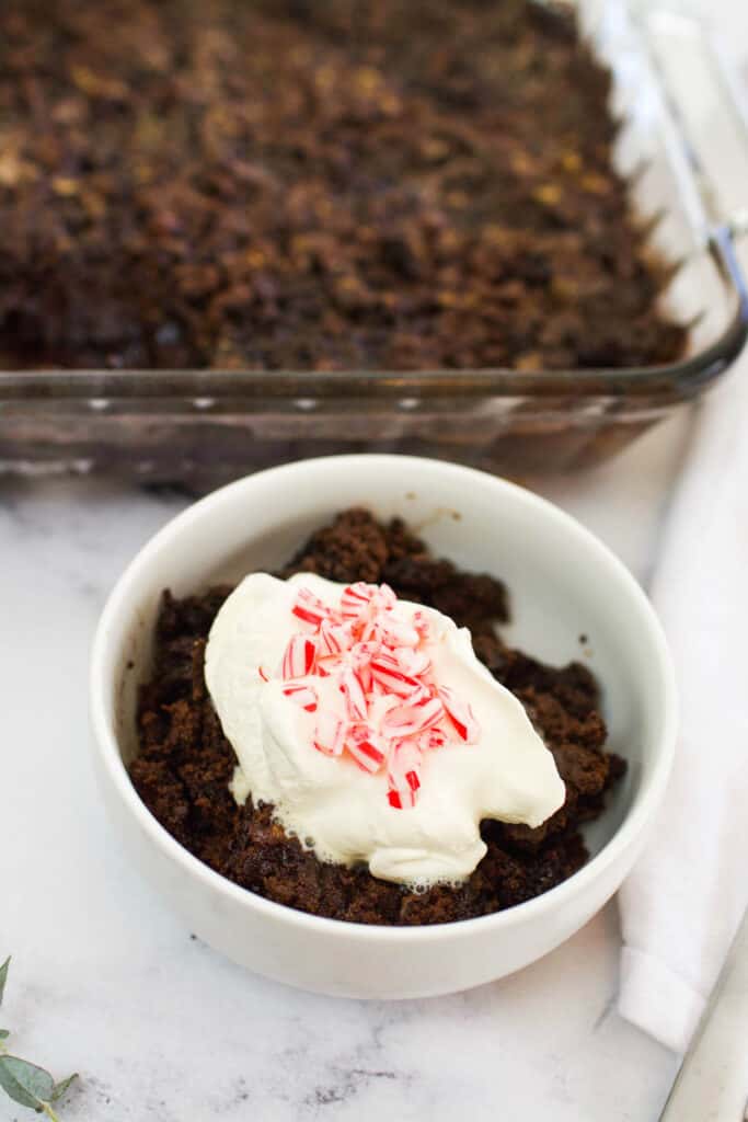 chocolate mint dump cake with candy canes