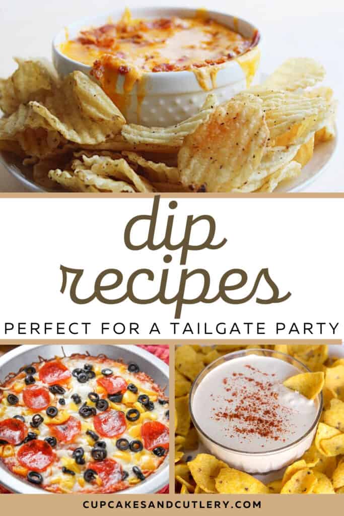 collage of dips for tailgating and football parties