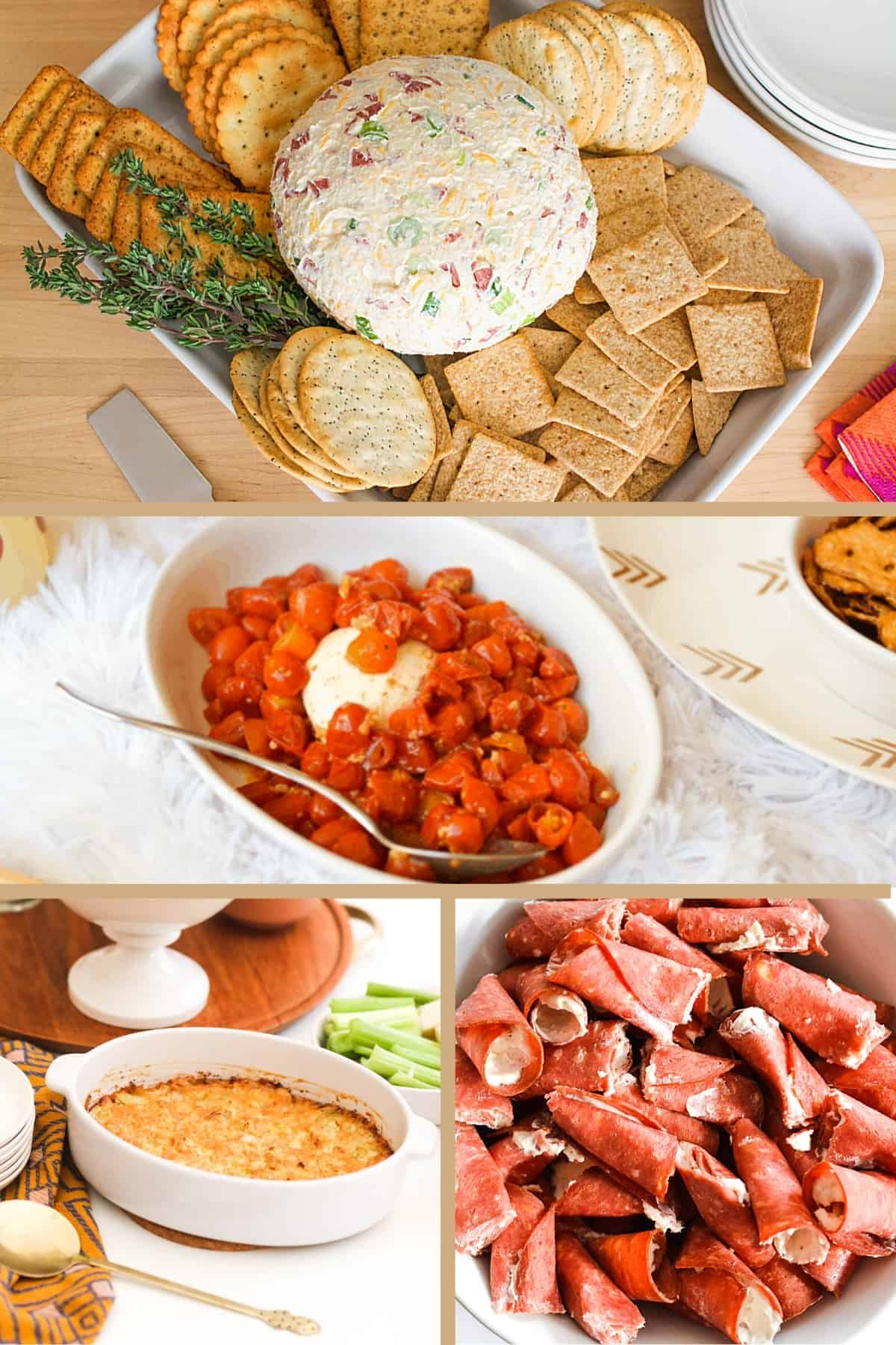 Collage of football appetizers.