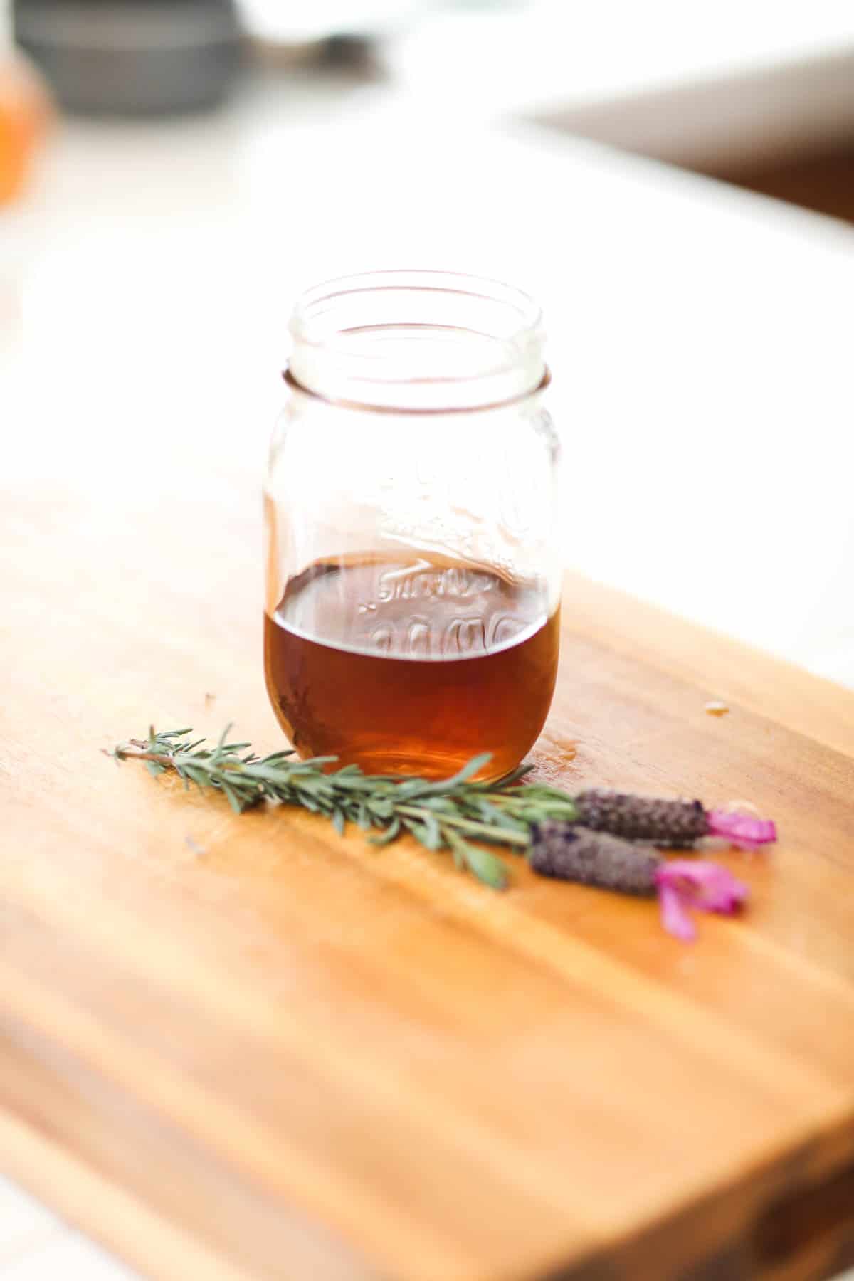 lavender tea in glass jar