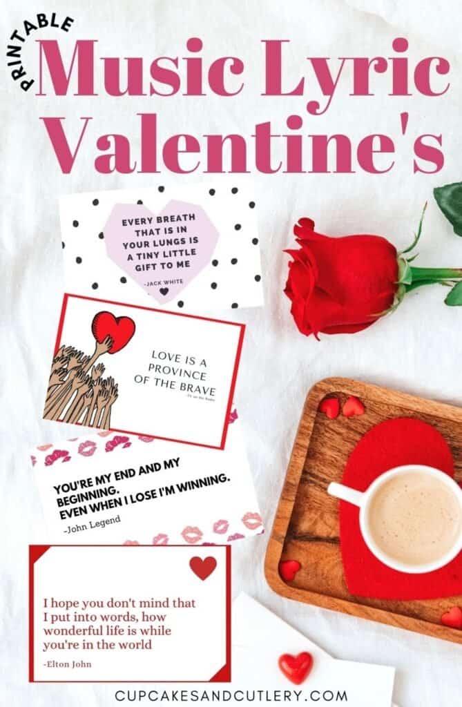 Free Printable Valentines Cards with Song Lyrics Cupcakes and Cutlery