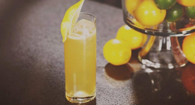 Close up of a glass of Bourbon Lemonade.
