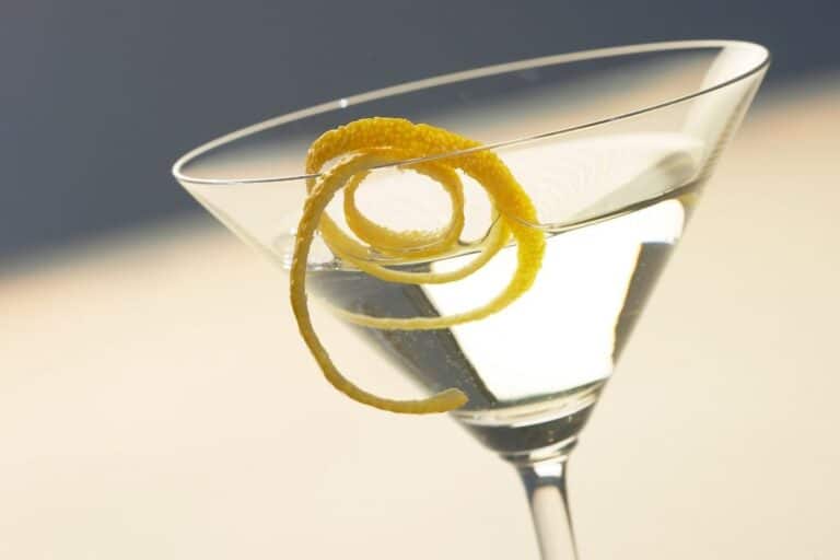 Close up of a martini glass holding a rum martini.