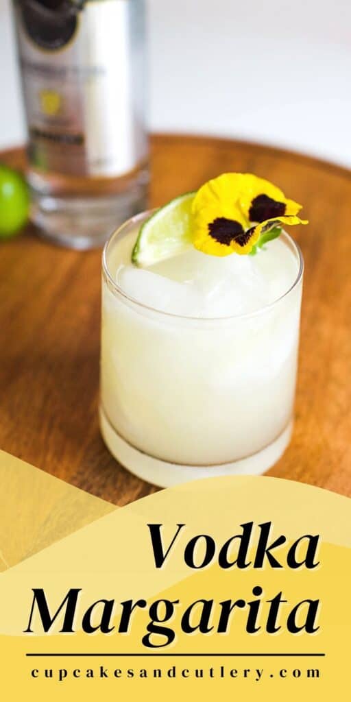 Close up of a Vodka Margarita in a cocktail glass on a table.