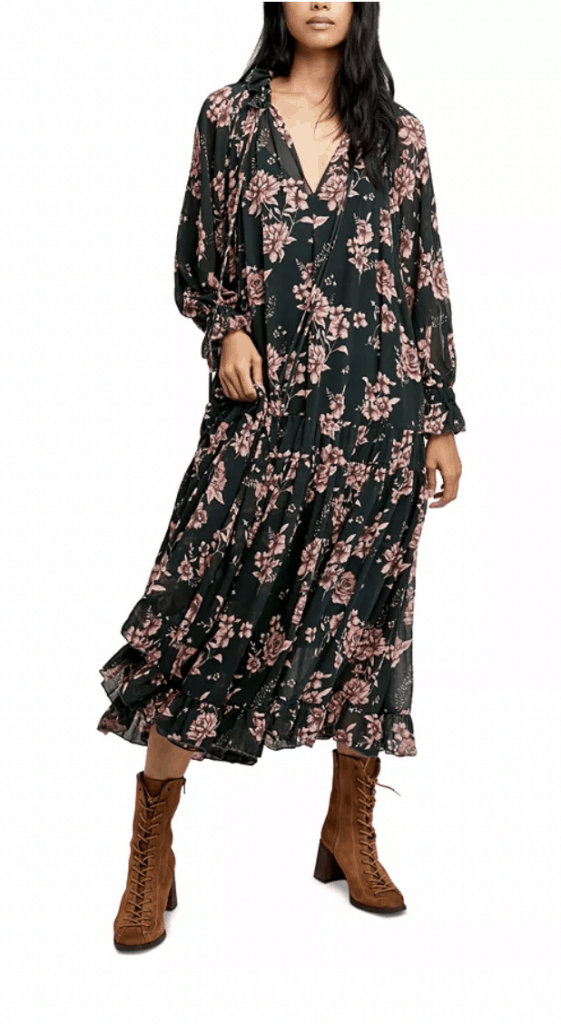 Woman in long boho dress.