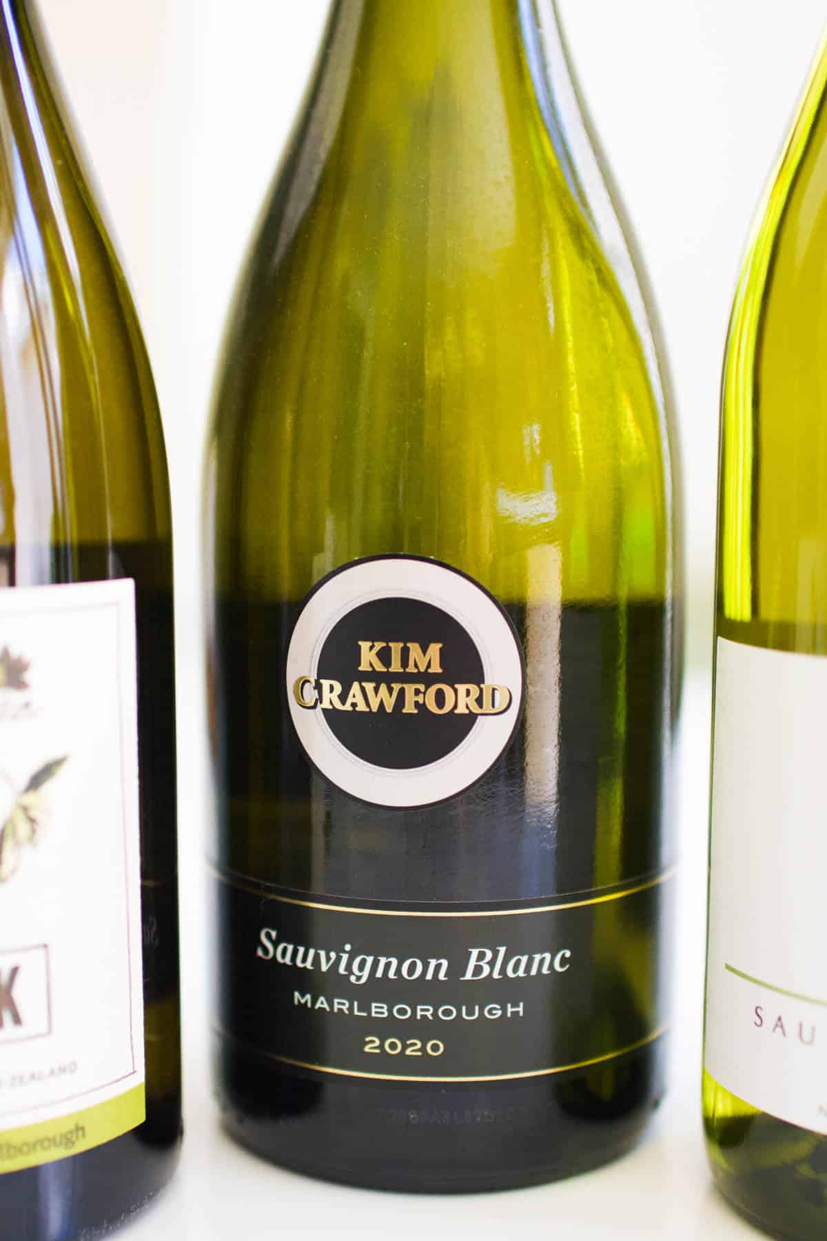 Close up of a Kim Crawford wine bottle.