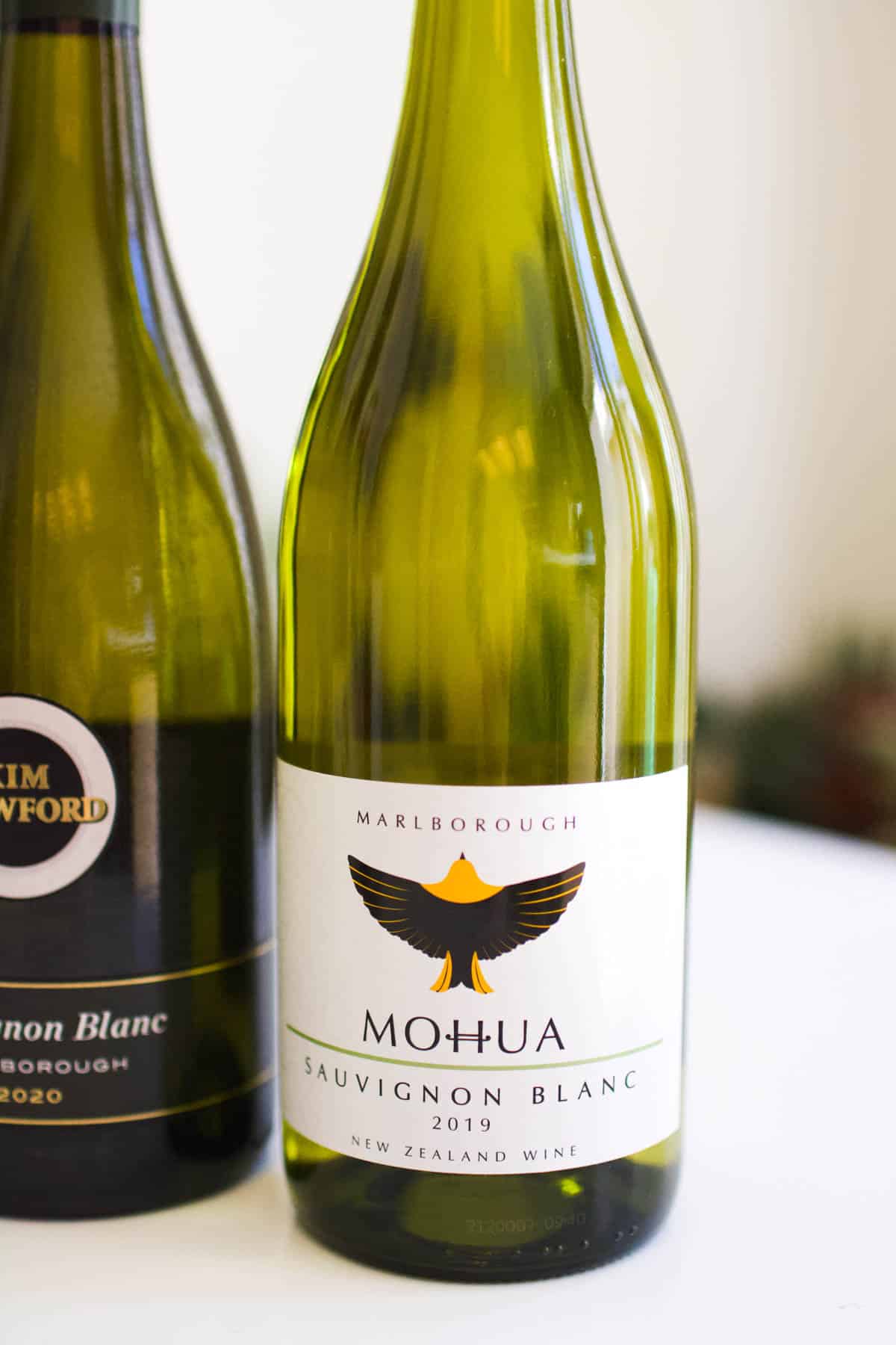 Close up of a bottle of Mahua Sauvignon Blanc.
