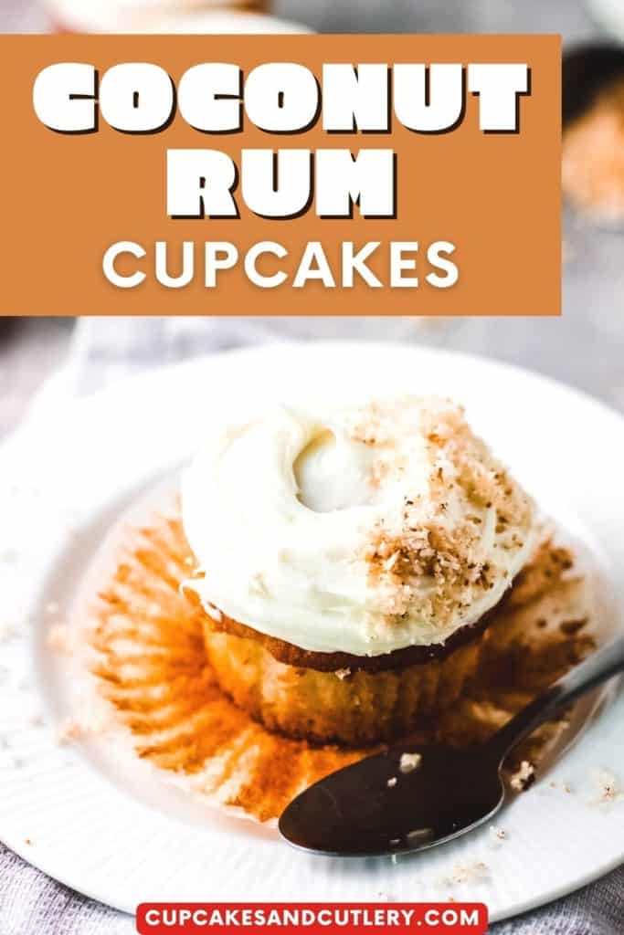 close up of a coconut cupcake with the liner pulled down the sides.